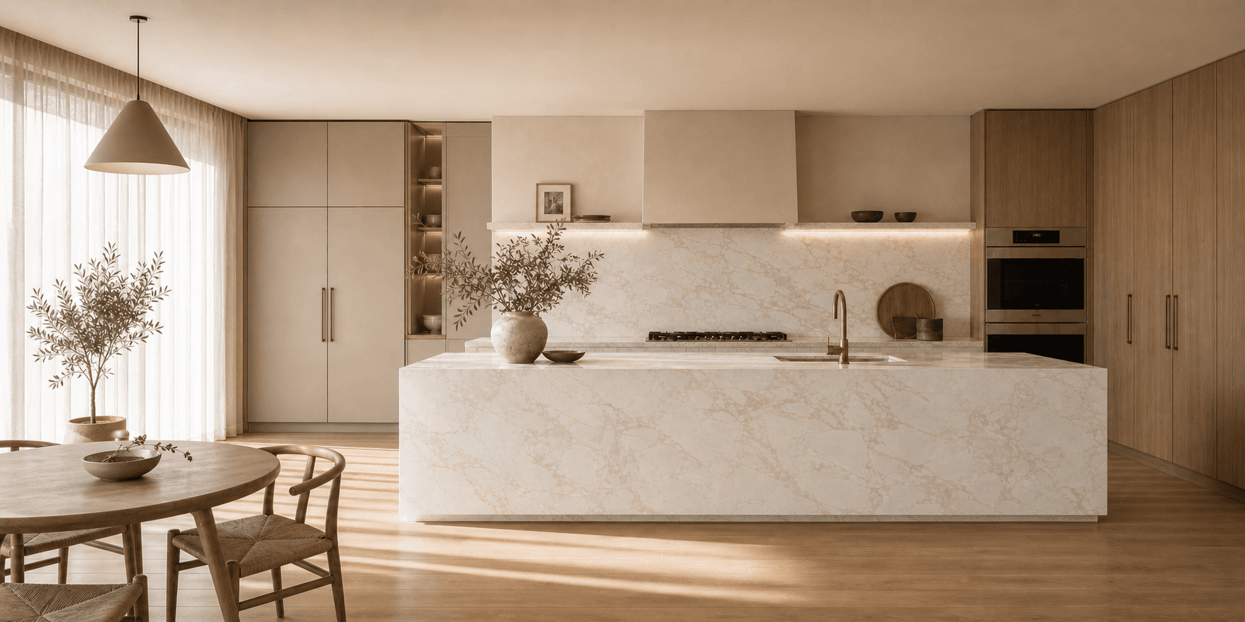 Custom stone kitchen countertop and island made from China-sourced slabs