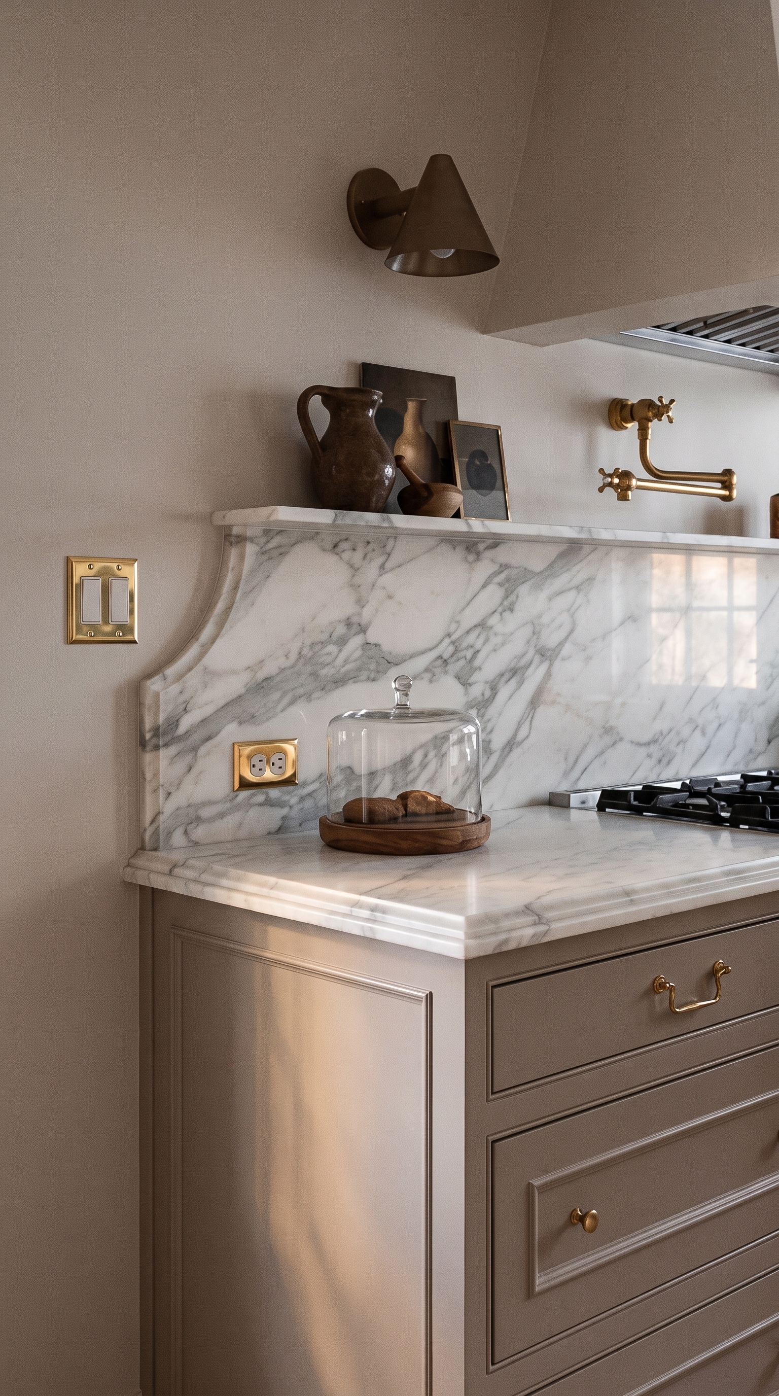 Traditional marble kitchen countertop with a detailed ogee edge profile